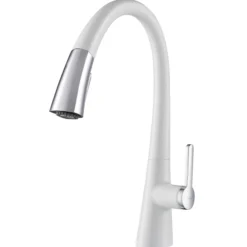 Single Handle Pull-Down Kitchen Faucet in Chrome/White