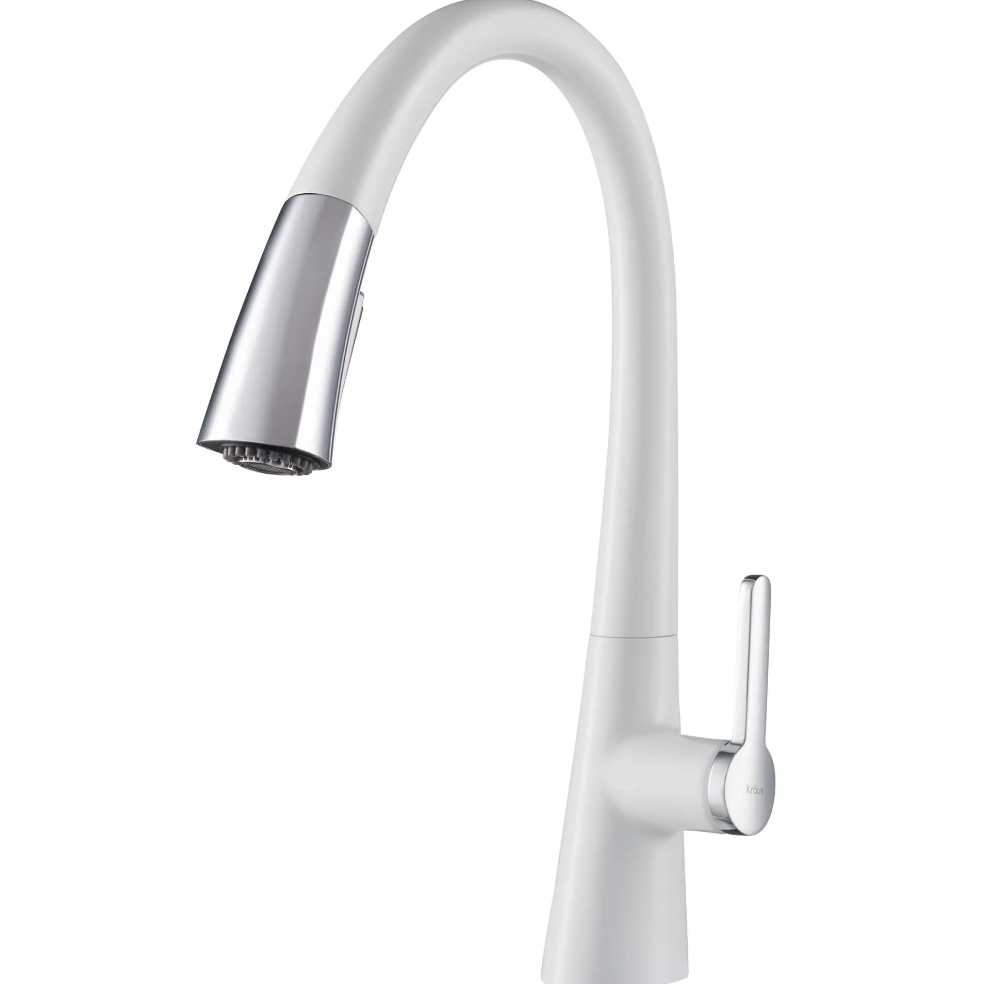 Single Handle Pull-Down Kitchen Faucet in Chrome/White