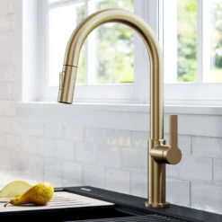 Single Handle Pull Down Kitchen Faucet in Spot Free Antique Champagne Bronze