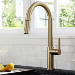 Single Handle Pull Down Kitchen Faucet in Spot Free Antique Champagne Bronze