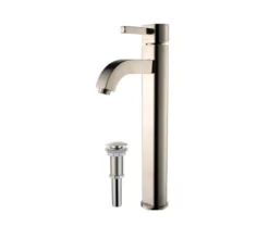 Single Handle Vessel Bathroom Faucet with Pop-Up Drain in Satin Nickel