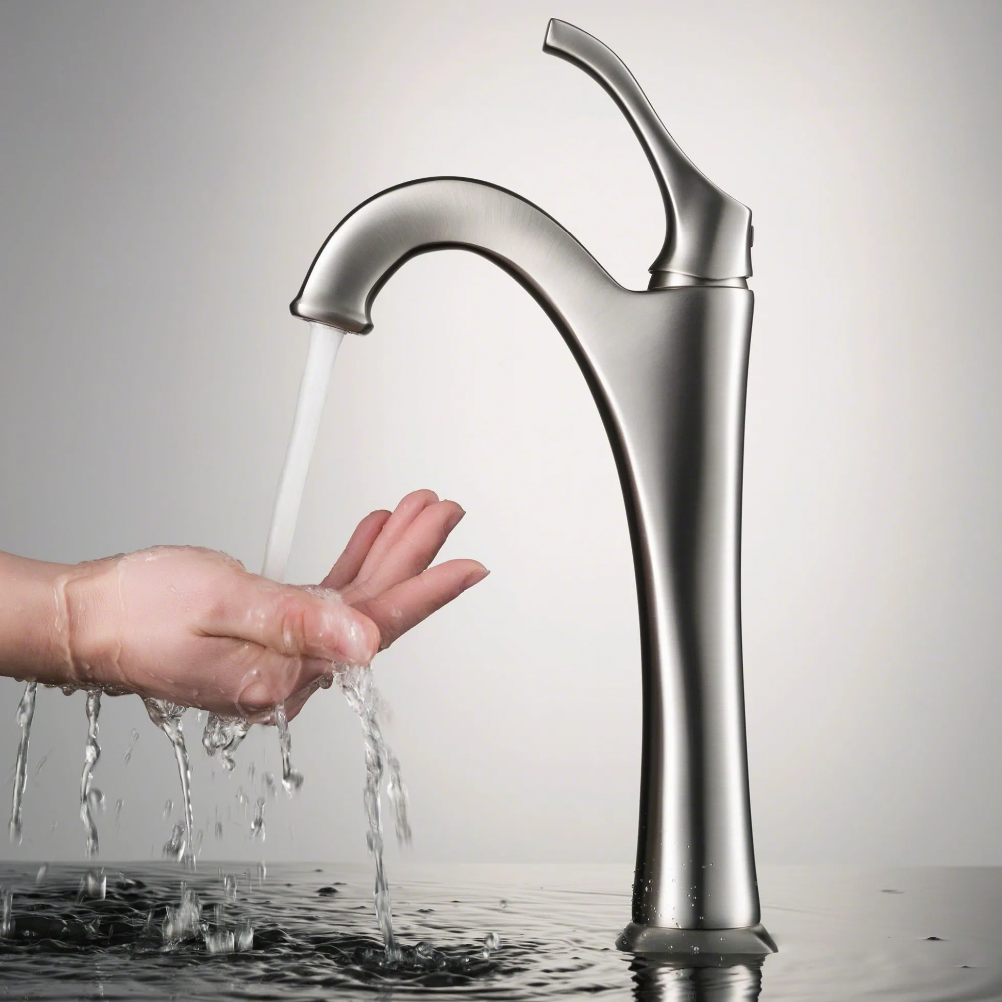 Single Handle Vessel Bathroom Faucet with Pop-Up Drain in Spot Free Stainless Steel