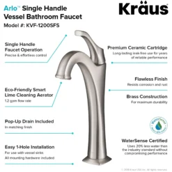 Single Handle Vessel Bathroom Faucet with Pop-Up Drain in Spot Free Stainless Steel
