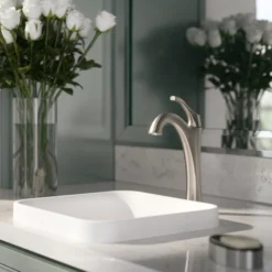Single Handle Vessel Bathroom Faucet with Pop-Up Drain in Spot Free Stainless Steel