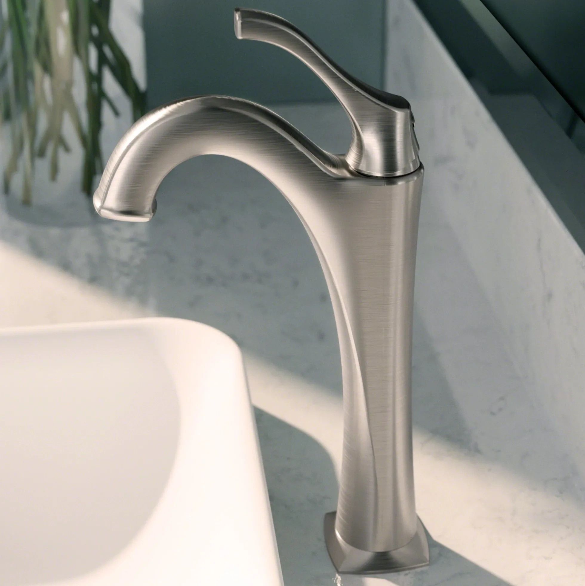 Single Handle Vessel Bathroom Faucet with Pop-Up Drain in Spot Free Stainless Steel