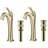 Single Handle Vessel Bathroom Faucet with Pop-Up Drain in Brushed Gold (2-Pack)