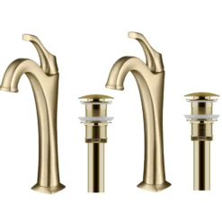 Single Handle Vessel Bathroom Faucet with Pop-Up Drain in Brushed Gold (2-Pack)