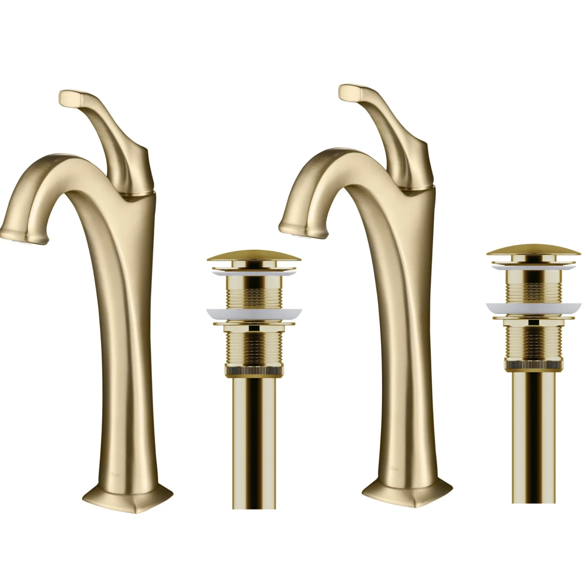 Single Handle Vessel Bathroom Faucet with Pop-Up Drain in Brushed Gold (2-Pack)