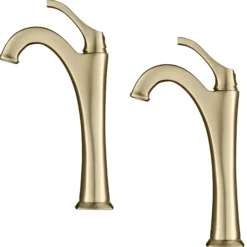 Single Handle Vessel Bathroom Faucet with Pop-Up Drain in Brushed Gold (2-Pack)