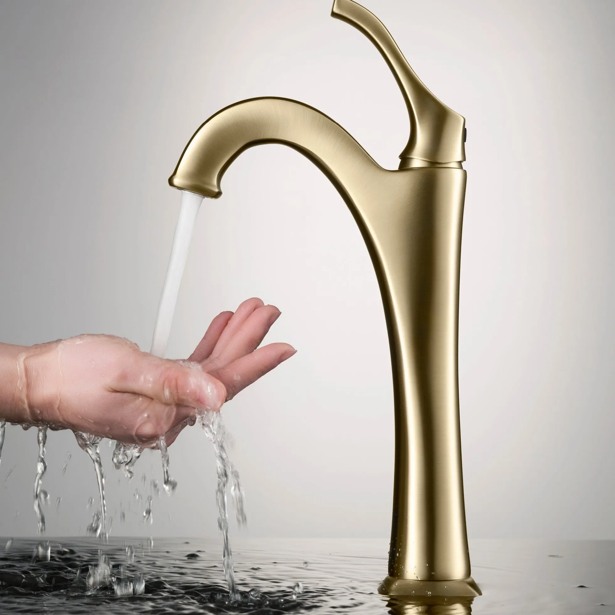Single Handle Vessel Bathroom Faucet with Pop-Up Drain in Brushed Gold (2-Pack)