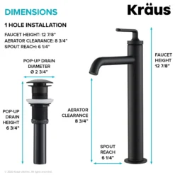 Single Handle Vessel Bathroom Faucet with Pop-Up Drain in Matte Black