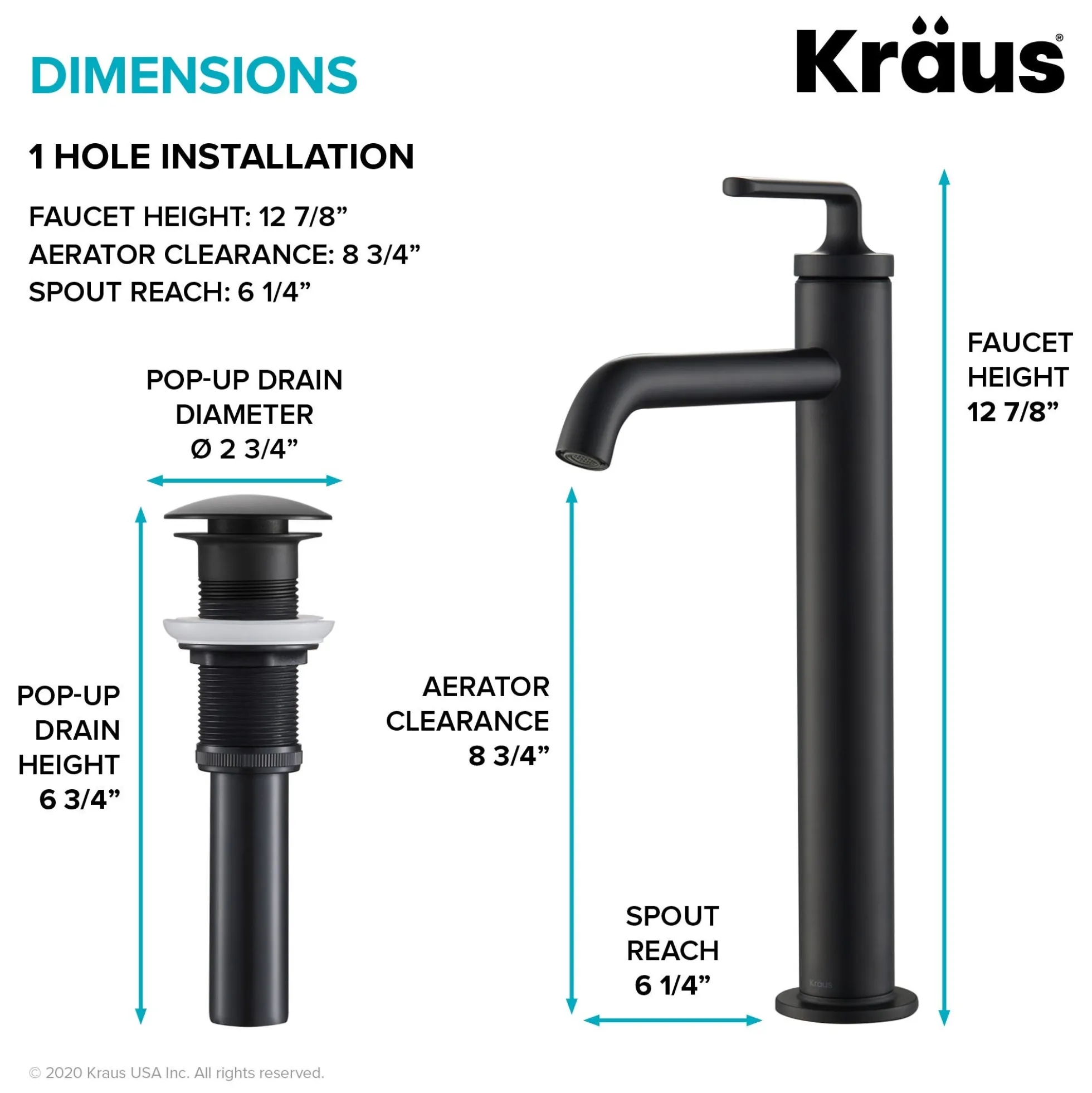 Single Handle Vessel Bathroom Faucet with Pop-Up Drain in Matte Black