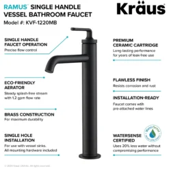 Single Handle Vessel Bathroom Faucet with Pop-Up Drain in Matte Black