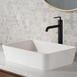 Single Handle Vessel Bathroom Faucet with Pop-Up Drain in Matte Black