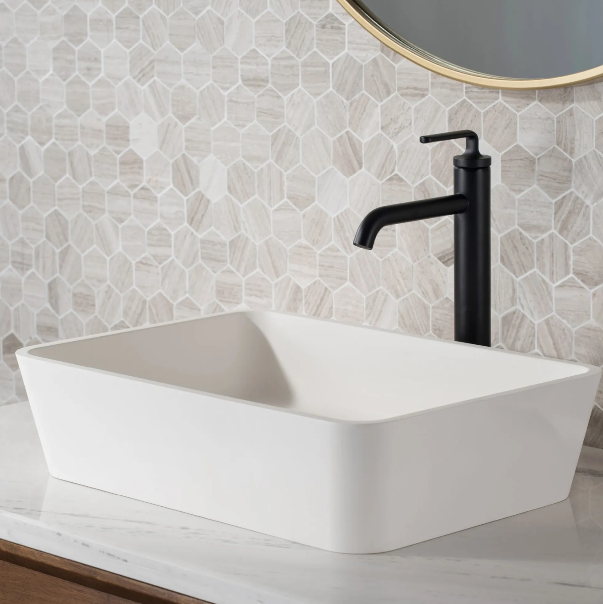 Single Handle Vessel Bathroom Faucet with Pop-Up Drain in Matte Black