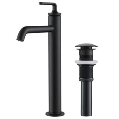 Single Handle Vessel Bathroom Faucet with Pop-Up Drain in Matte Black