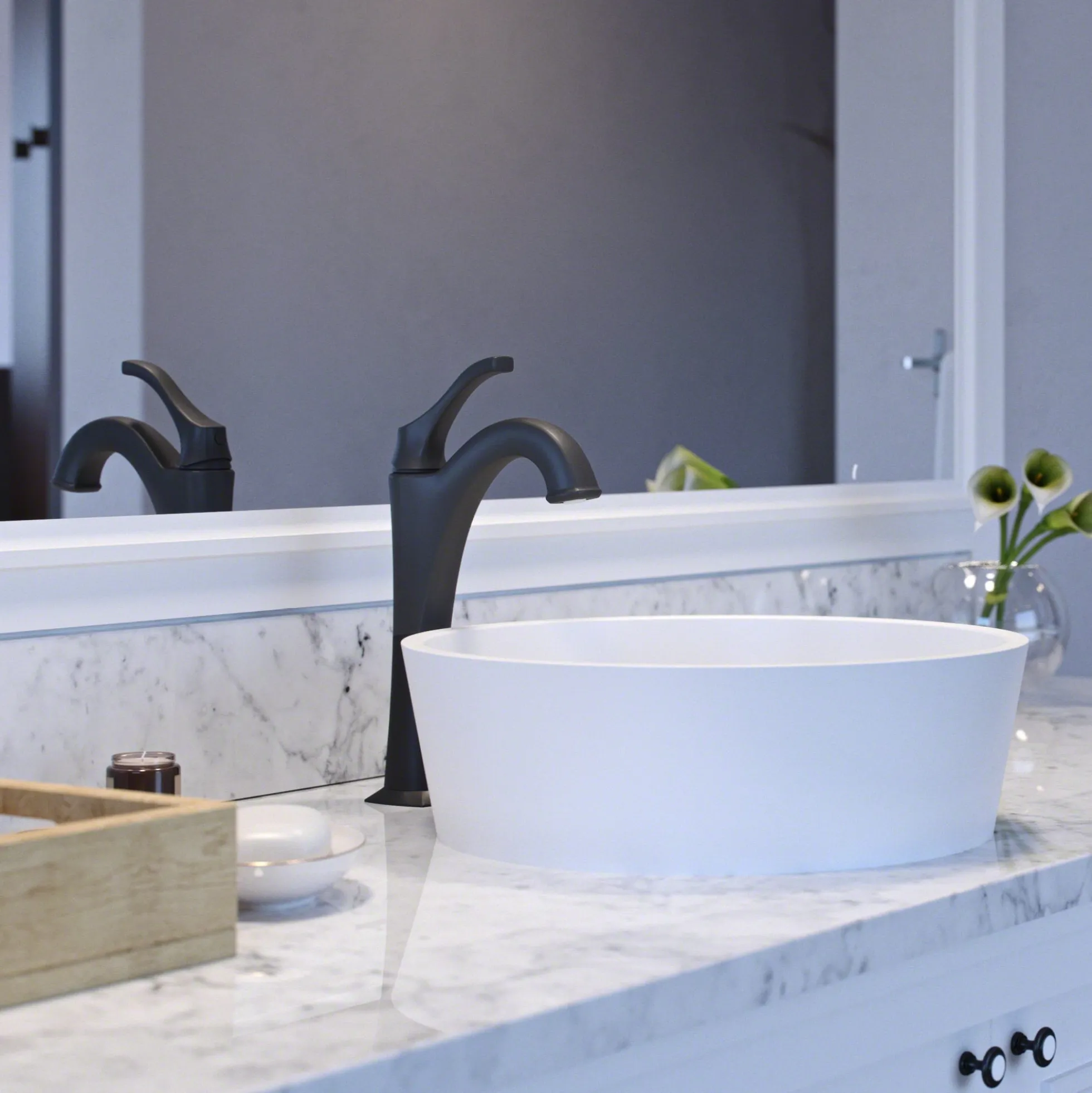 Single Handle Vessel Bathroom Faucet with Pop-Up Drain in Matte Black