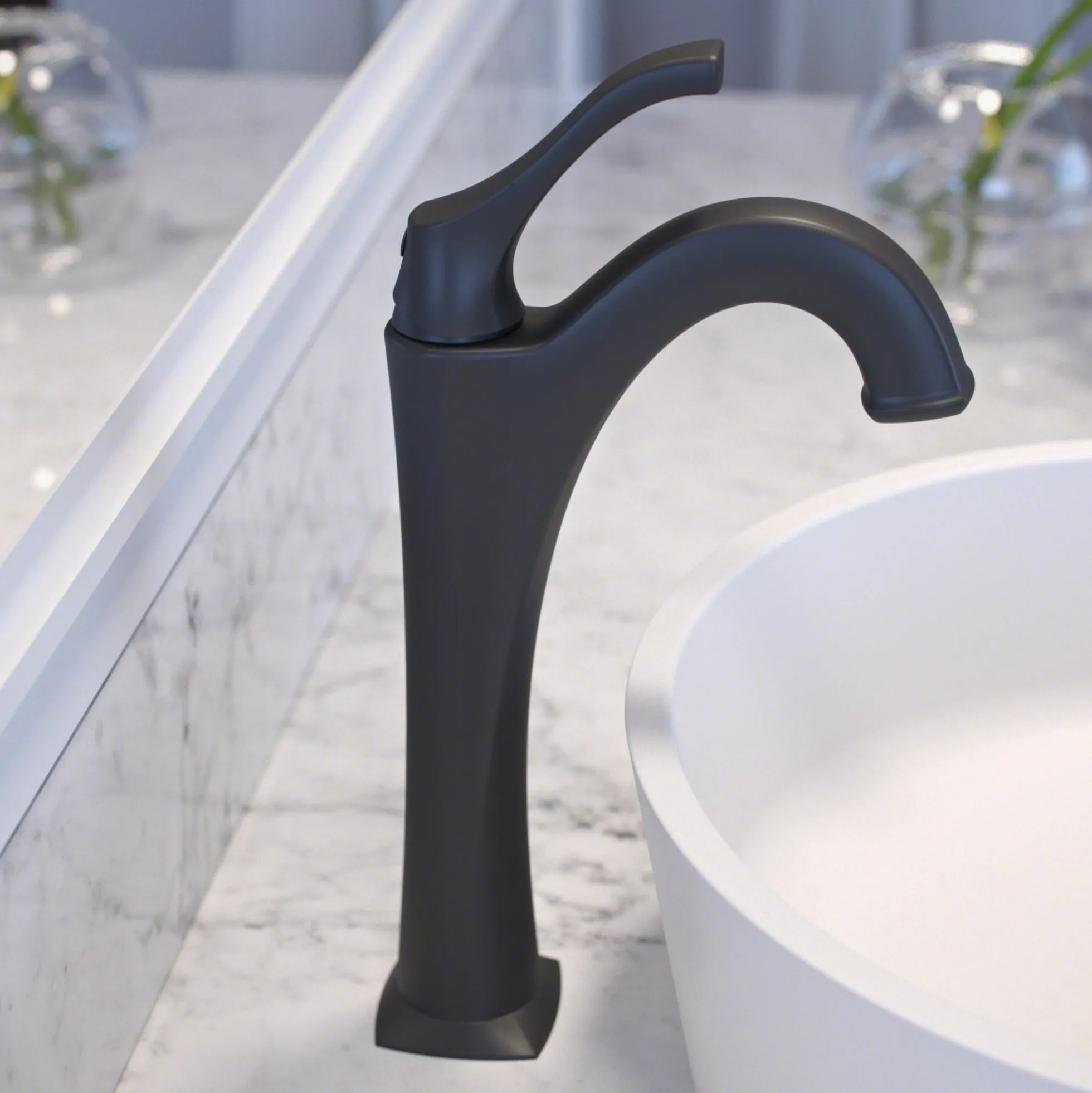 Single Handle Vessel Bathroom Faucet with Pop-Up Drain in Matte Black