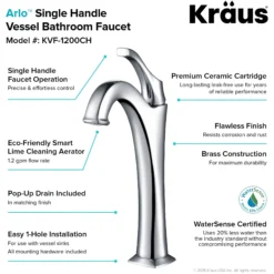 Single Handle Vessel Bathroom Faucet with Pop-Up Drain in Chrome