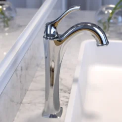 Single Handle Vessel Bathroom Faucet with Pop-Up Drain in Chrome