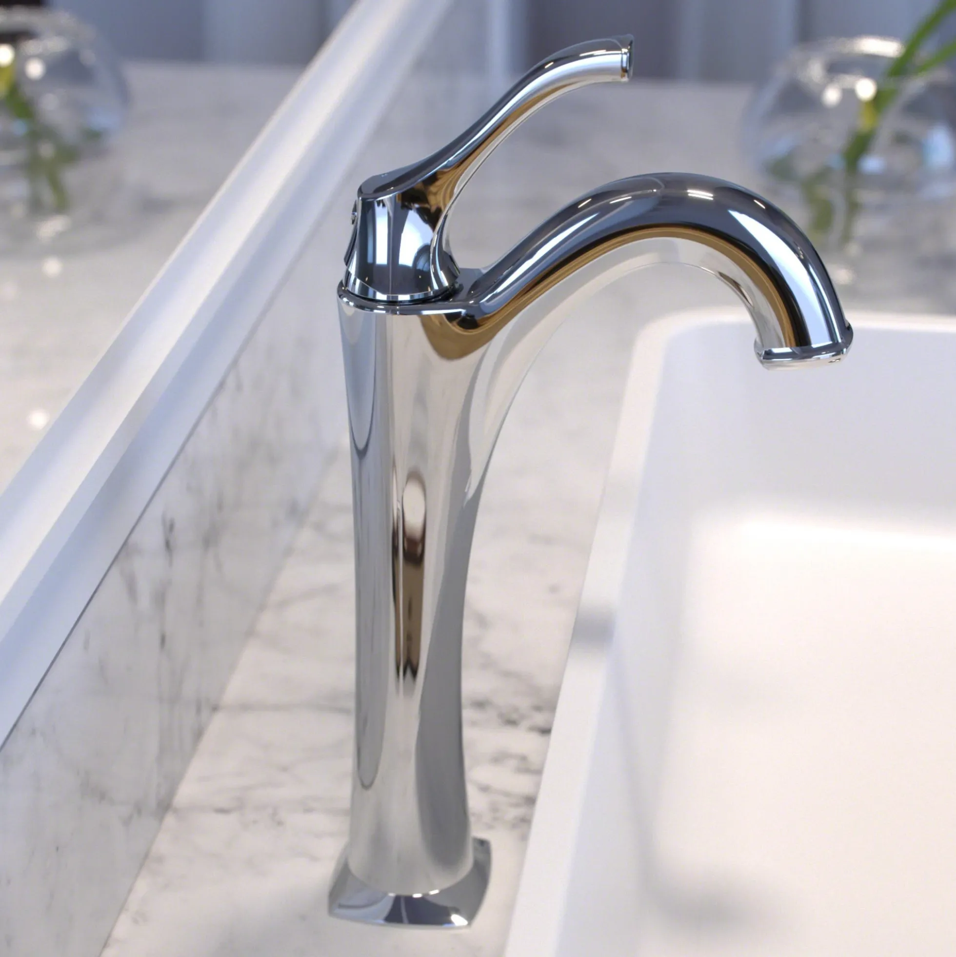 Single Handle Vessel Bathroom Faucet with Pop-Up Drain in Chrome