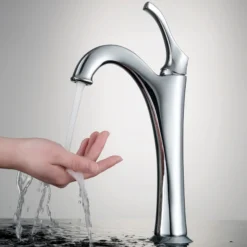 Single Handle Vessel Bathroom Faucet with Pop-Up Drain in Chrome