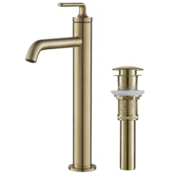 Single Handle Vessel Bathroom Faucet with Pop-Up Drain in Brushed Gold