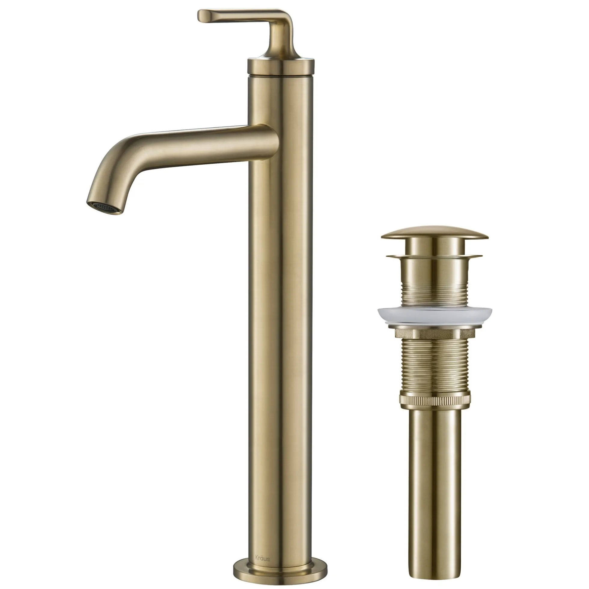 Single Handle Vessel Bathroom Faucet with Pop-Up Drain in Brushed Gold