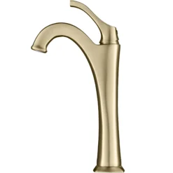 Single Handle Vessel Bathroom Faucet with Pop-Up Drain in Brushed Gold