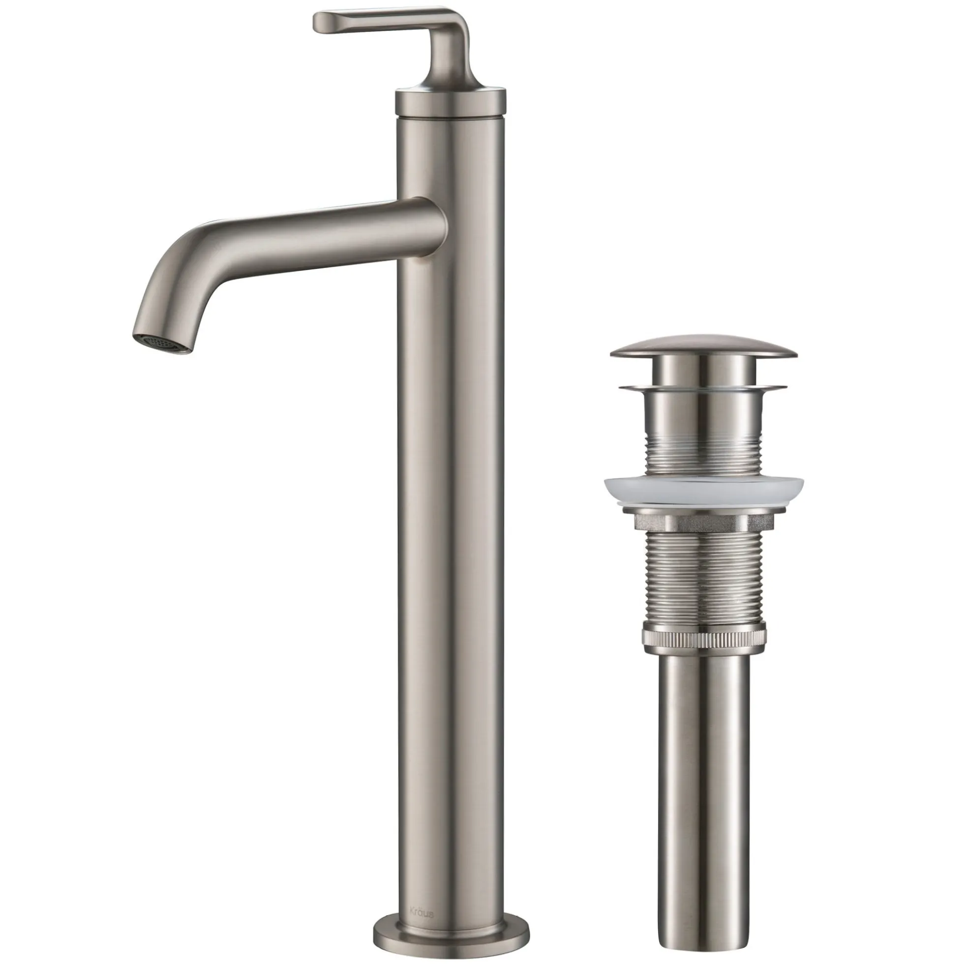 Single Handle Vessel Bathroom Faucet with Pop-Up Drain in Spot Free Stainless Steel