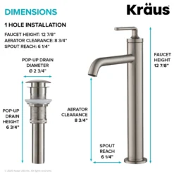 Single Handle Vessel Bathroom Faucet with Pop-Up Drain in Spot Free Stainless Steel