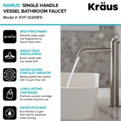 Single Handle Vessel Bathroom Faucet with Pop-Up Drain in Spot Free Stainless Steel