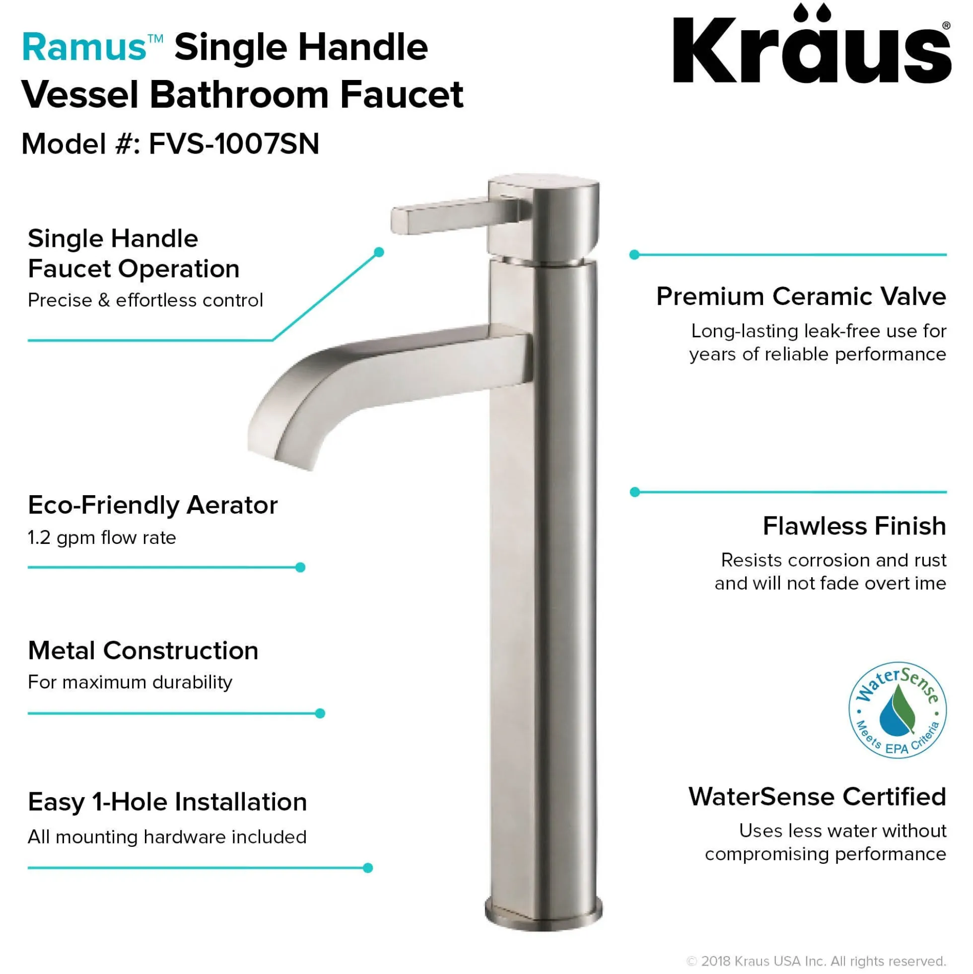 Single Handle Vessel Bathroom Faucet in Satin Nickel