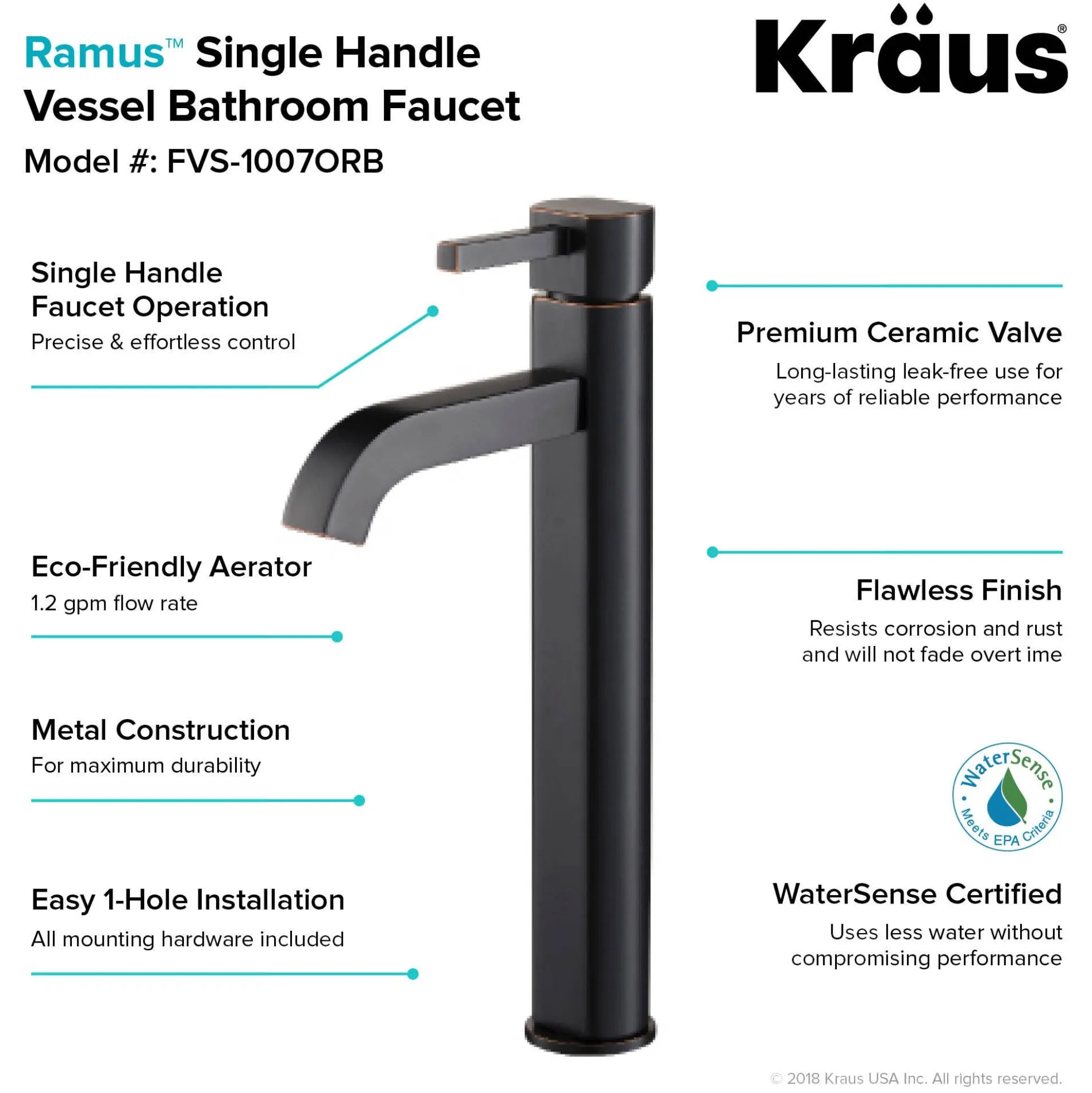 Single Handle Vessel Bathroom Faucet in Oil Rubbed Bronze