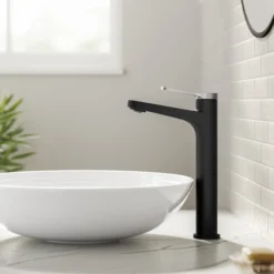 Single Handle Vessel Bathroom Faucet in Spot-Free Brushed Nickel / Matte Black with Pop Up Drain and Supply Lines