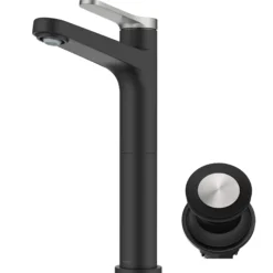 Single Handle Vessel Bathroom Faucet in Spot-Free Brushed Nickel / Matte Black with Pop Up Drain and Supply Lines