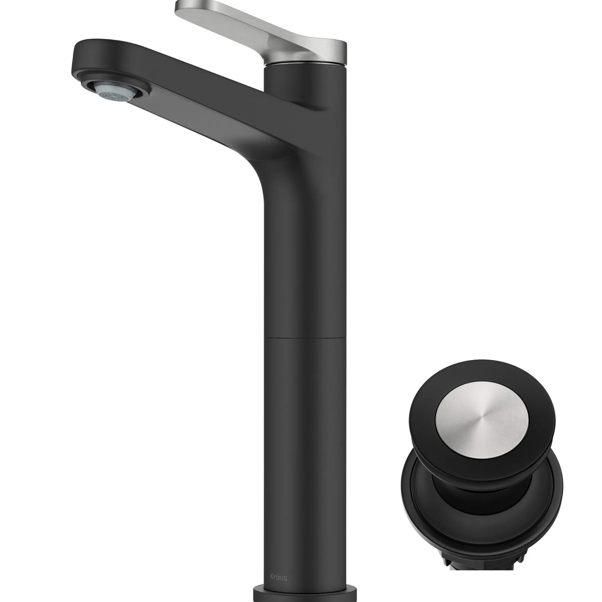 Single Handle Vessel Bathroom Faucet in Spot-Free Brushed Nickel / Matte Black with Pop Up Drain and Supply Lines