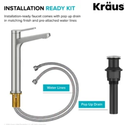 Single Handle Vessel Bathroom Faucet in Spot-Free Brushed Nickel with Pop Up Drain and Supply Lines
