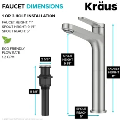 Single Handle Vessel Bathroom Faucet in Spot-Free Brushed Nickel with Pop Up Drain and Supply Lines