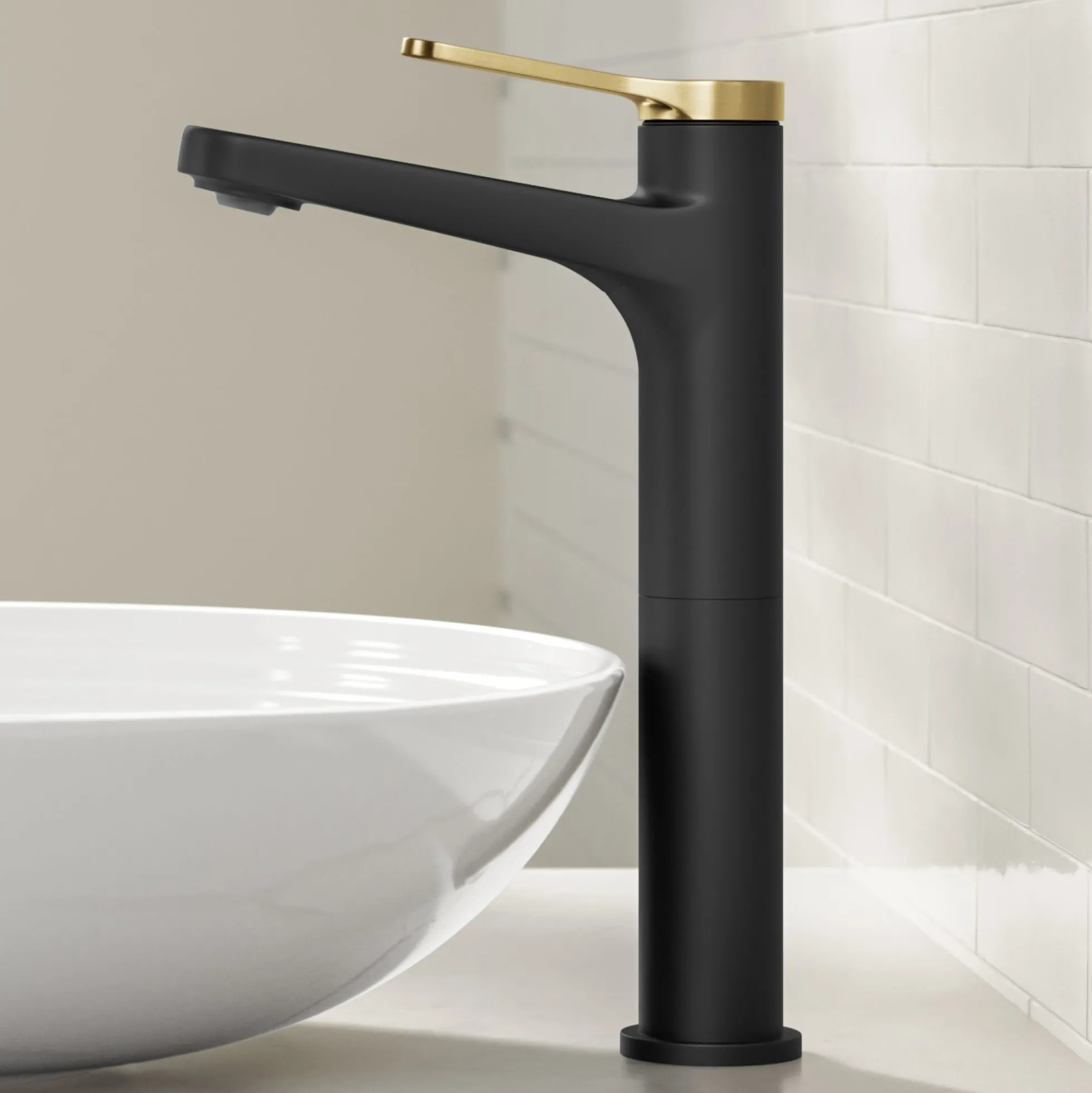 Single Handle Vessel Bathroom Faucet in Spot-Free Brushed Brass / Matte Black with Pop Up Drain and Supply Lines