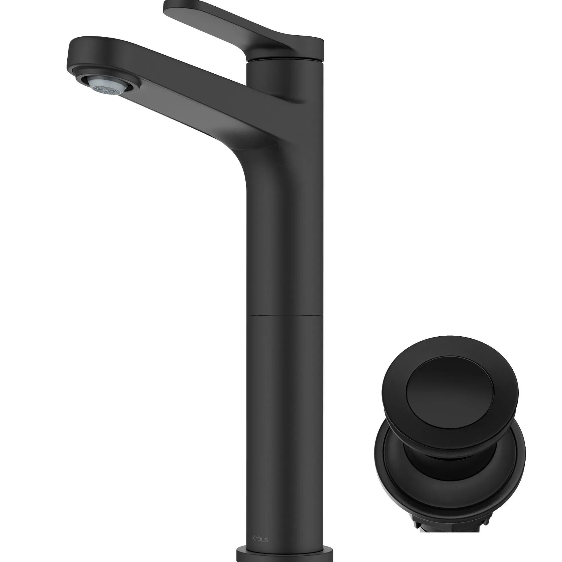 Single Handle Vessel Bathroom Faucet in Matte Black with Pop Up Drain and Supply Lines