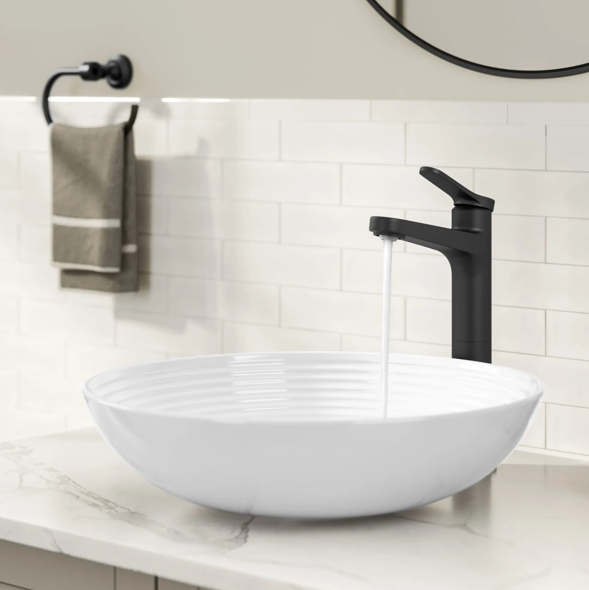 Single Handle Vessel Bathroom Faucet in Matte Black with Pop Up Drain and Supply Lines