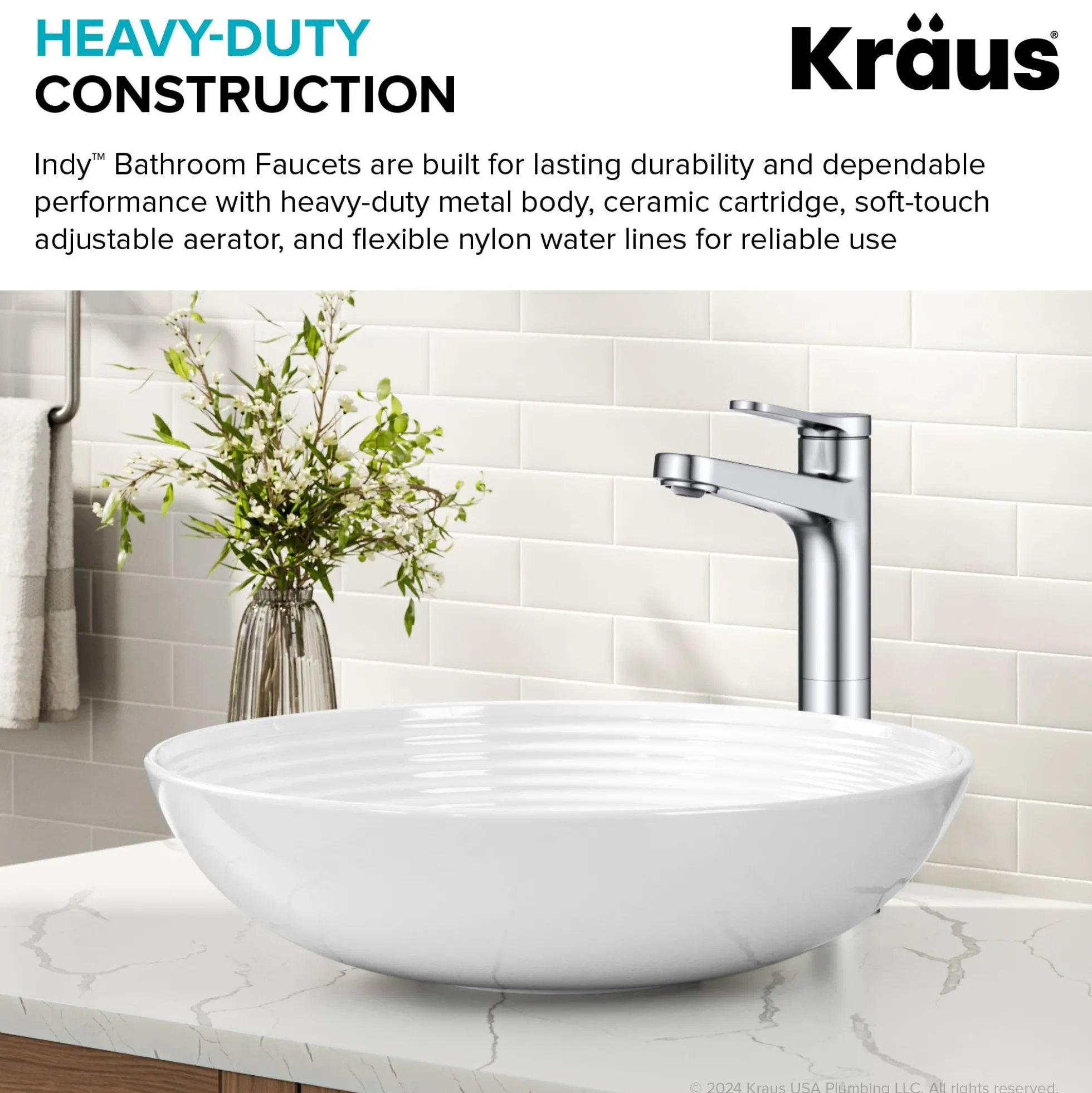 Single Handle Vessel Bathroom Faucet in Chrome with Pop Up Drain and Supply Lines