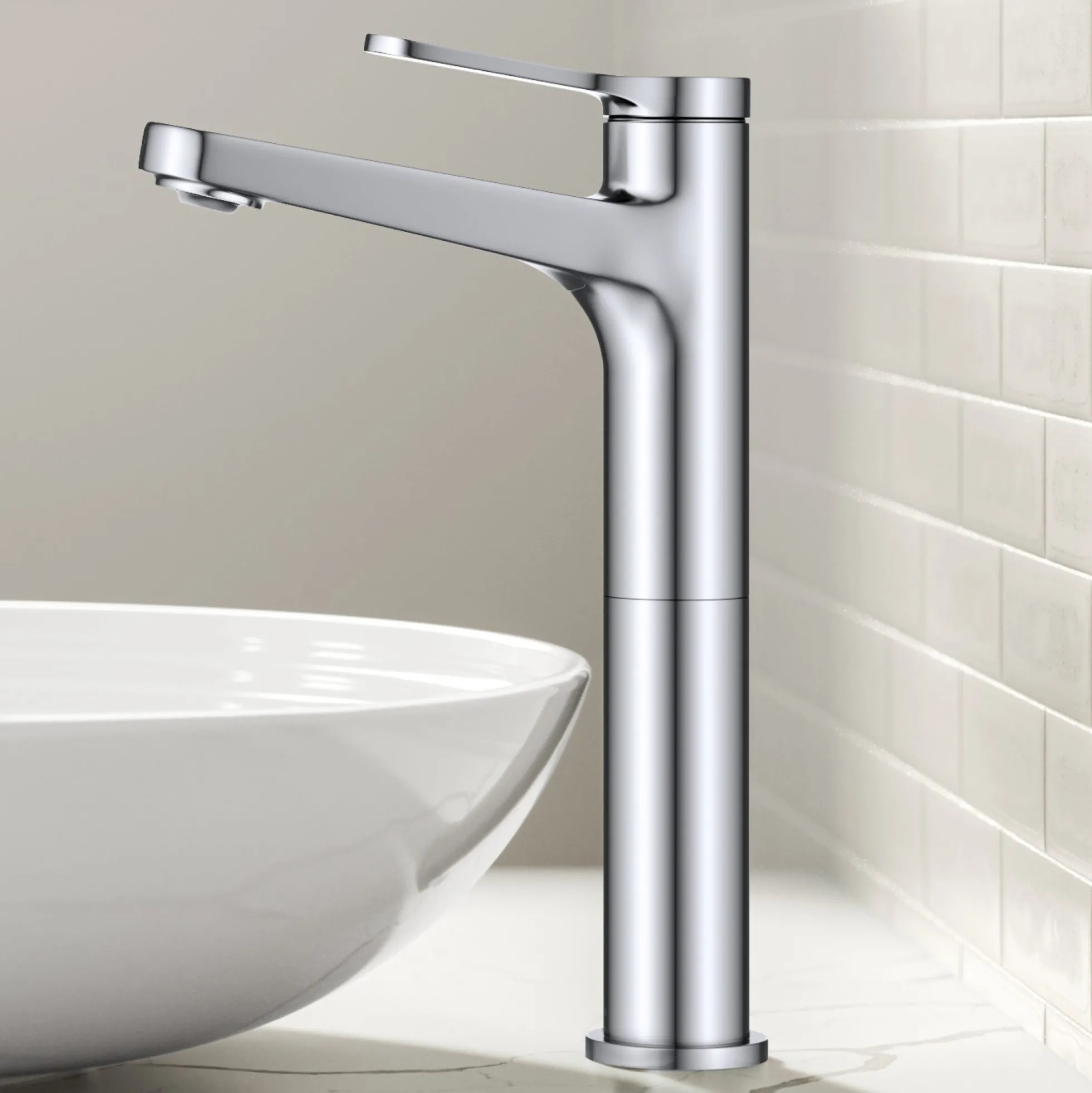 Single Handle Vessel Bathroom Faucet in Chrome with Pop Up Drain and Supply Lines