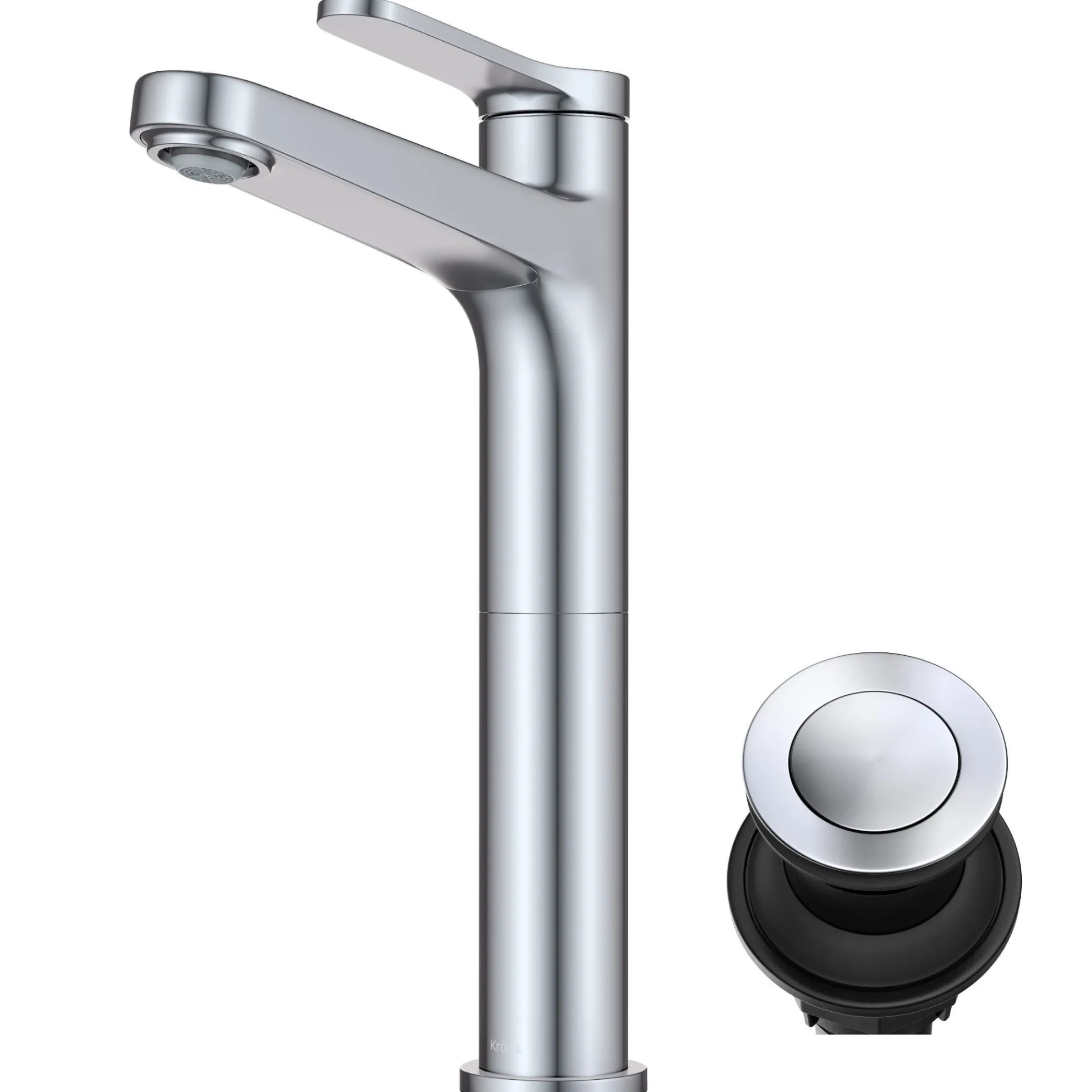 Single Handle Vessel Bathroom Faucet in Chrome with Pop Up Drain and Supply Lines