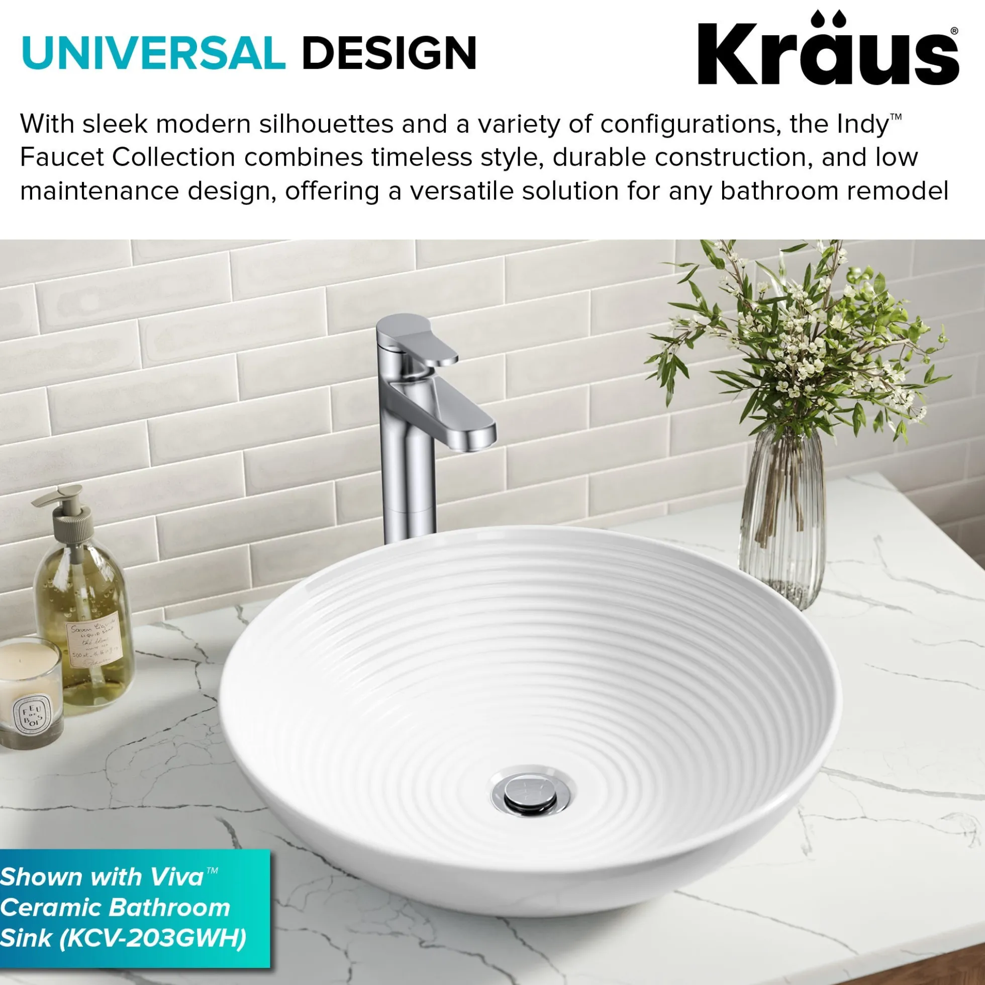 Single Handle Vessel Bathroom Faucet in Chrome with Pop Up Drain and Supply Lines