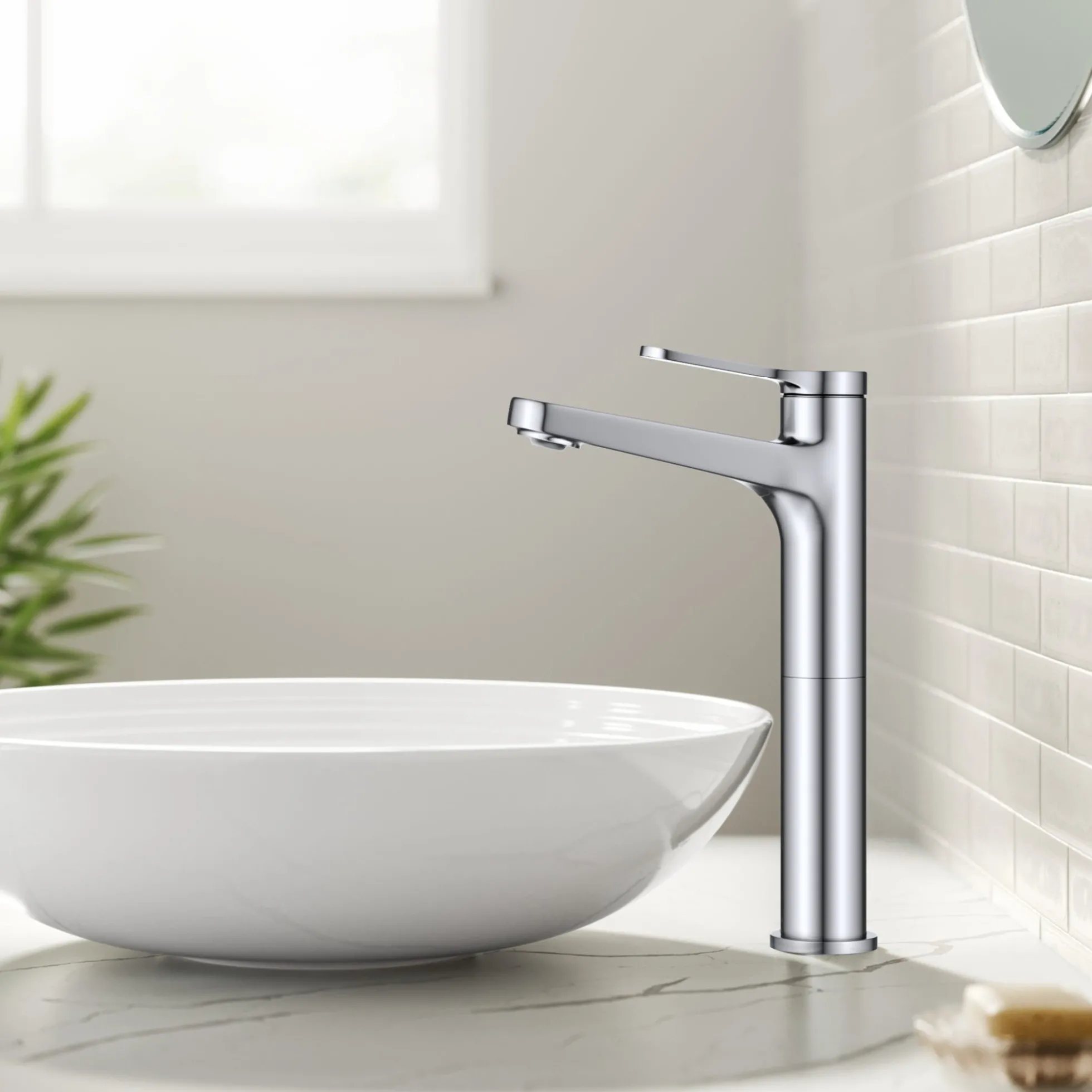 Single Handle Vessel Bathroom Faucet in Chrome with Pop Up Drain and Supply Lines