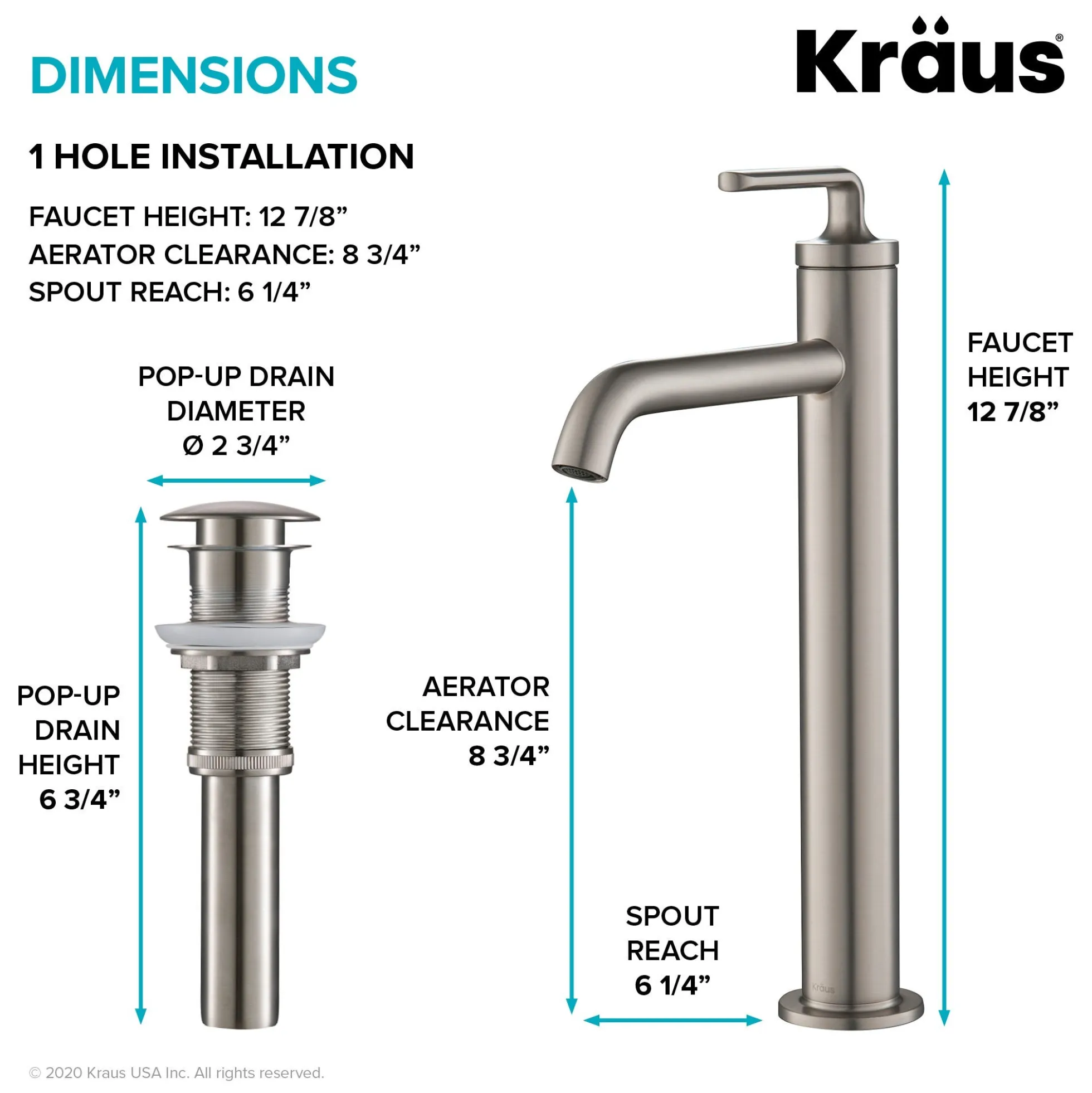 Single Handle Vessel Bathroom Faucet with Pop-Up Drain in Spot Free Stainless Steel (2-Pack)