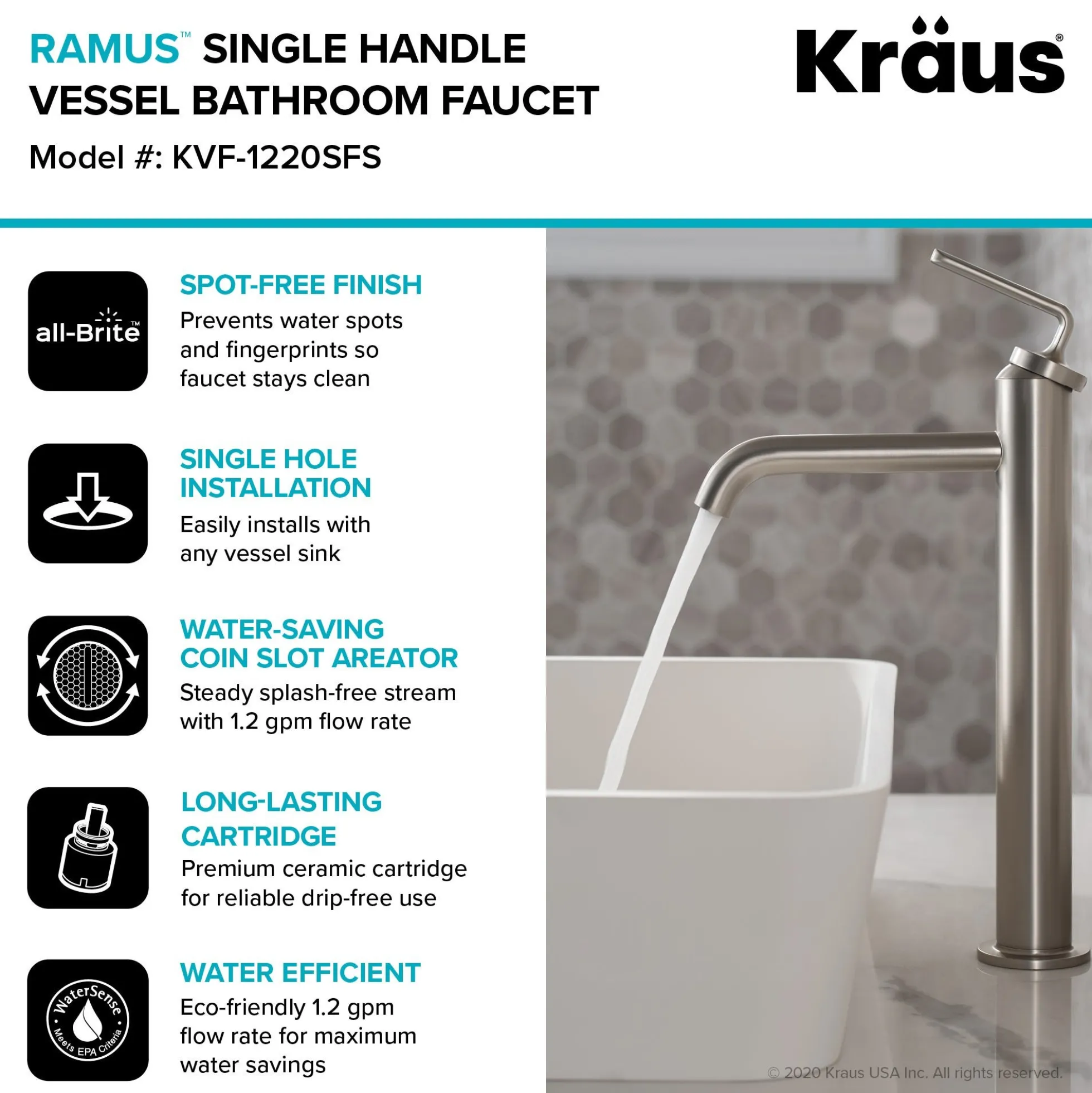 Single Handle Vessel Bathroom Faucet with Pop-Up Drain in Spot Free Stainless Steel (2-Pack)