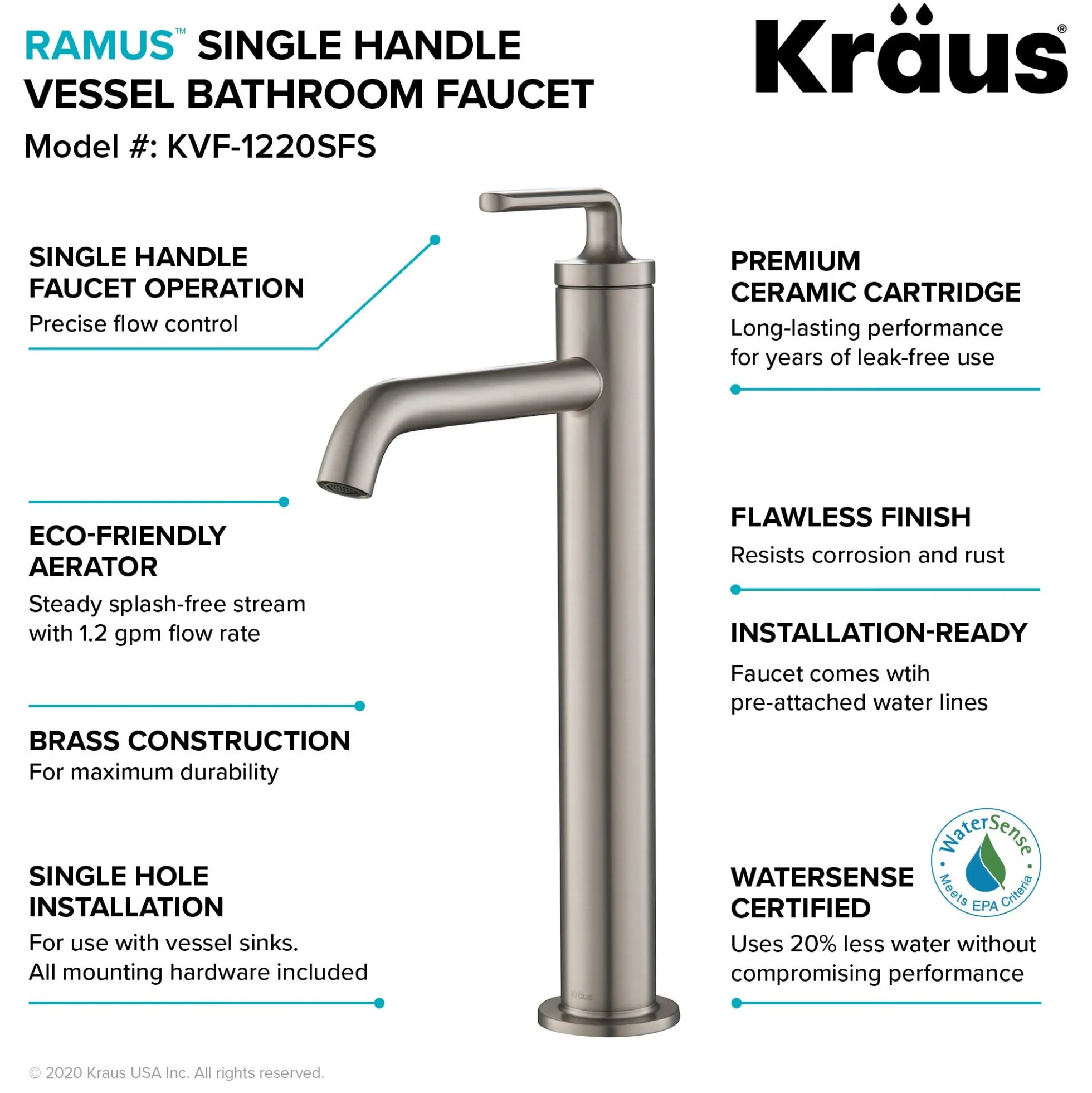 Single Handle Vessel Bathroom Faucet with Pop-Up Drain in Spot Free Stainless Steel (2-Pack)